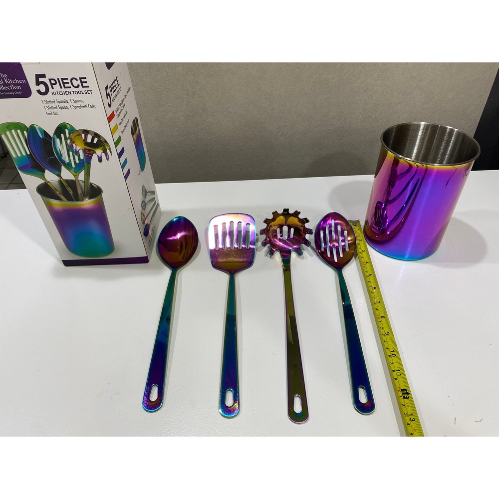 The Sneaky Chef 5 Piece Rainbow Titanium Stainless Steel Kitchen Tool Set Jar - Picture 3 of 7